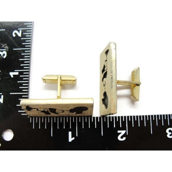 Trumpet Player Rectangle Gold Tone & Black Cufflinks Tux Shirt Suit Vintage - Picture 5 of 10